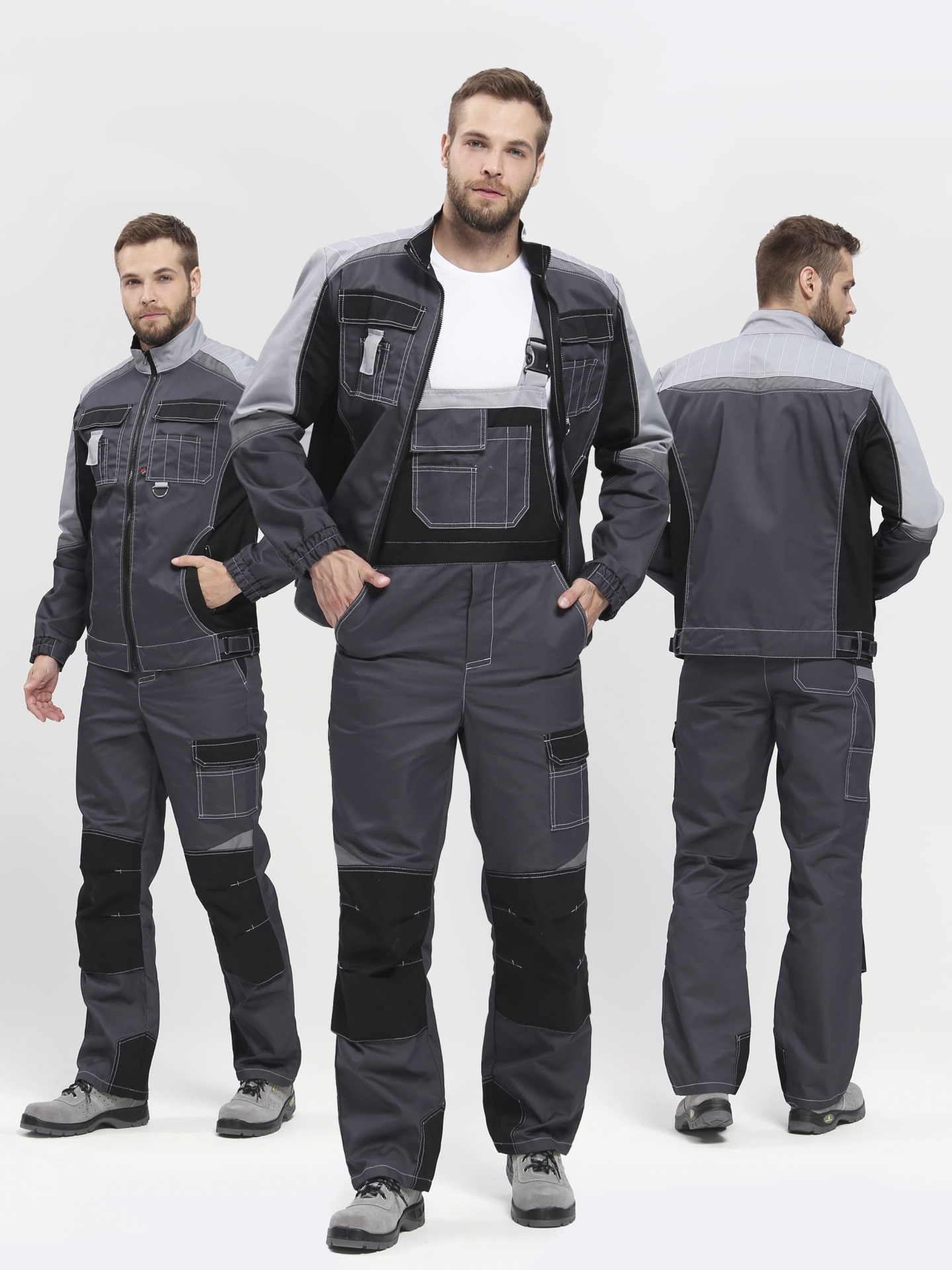 Костюм ВЕКТРОН-2 с ПК (т.серый/св.серый/черный)