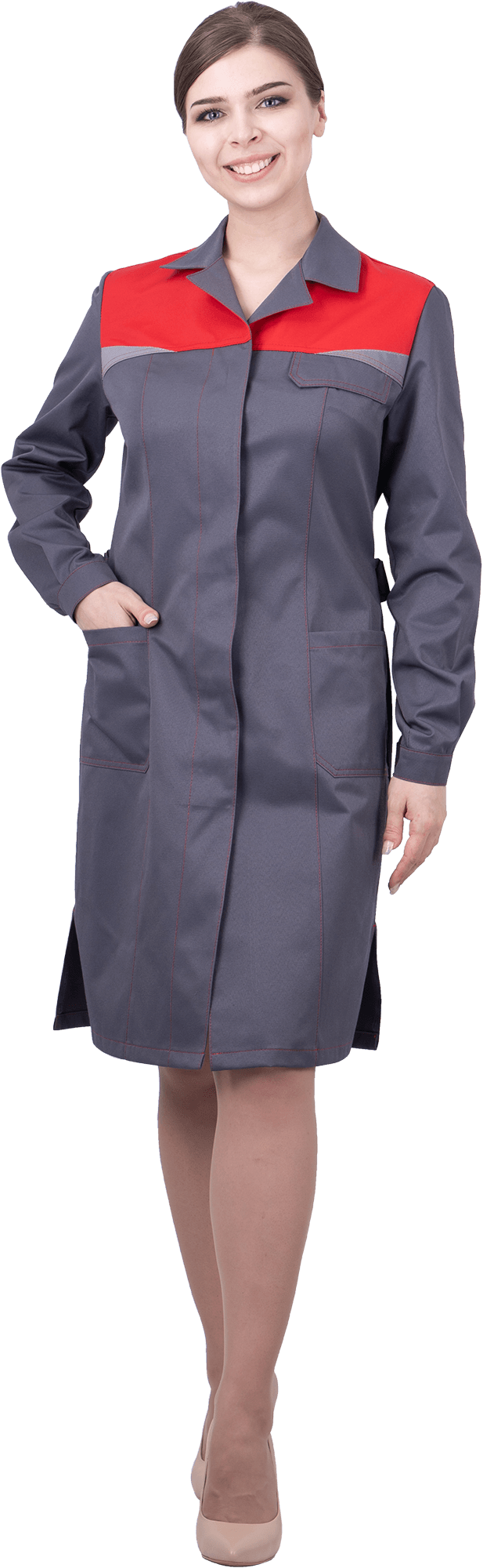 Халат КМ-10 ЛЮКС женский (серый/красный)