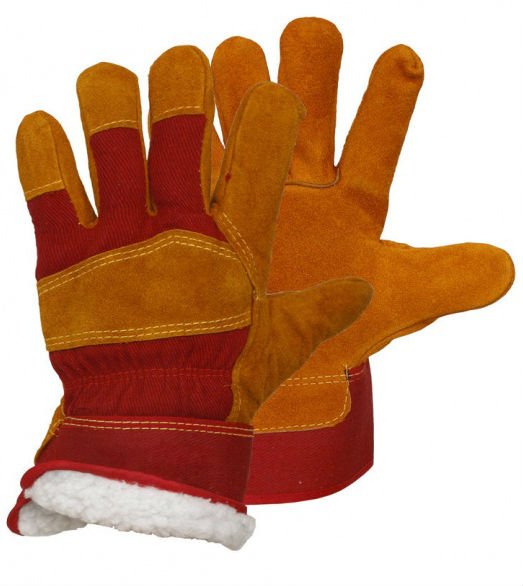 Перчатки спилковые комбинированные утепленные иск. мех (желтый/красный)