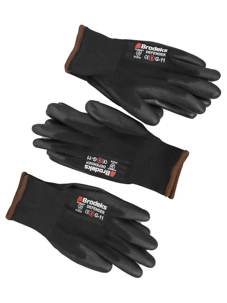 Перчатки c полиуретановым покрытием Brodeks Defender G-11 3 пары (черный)