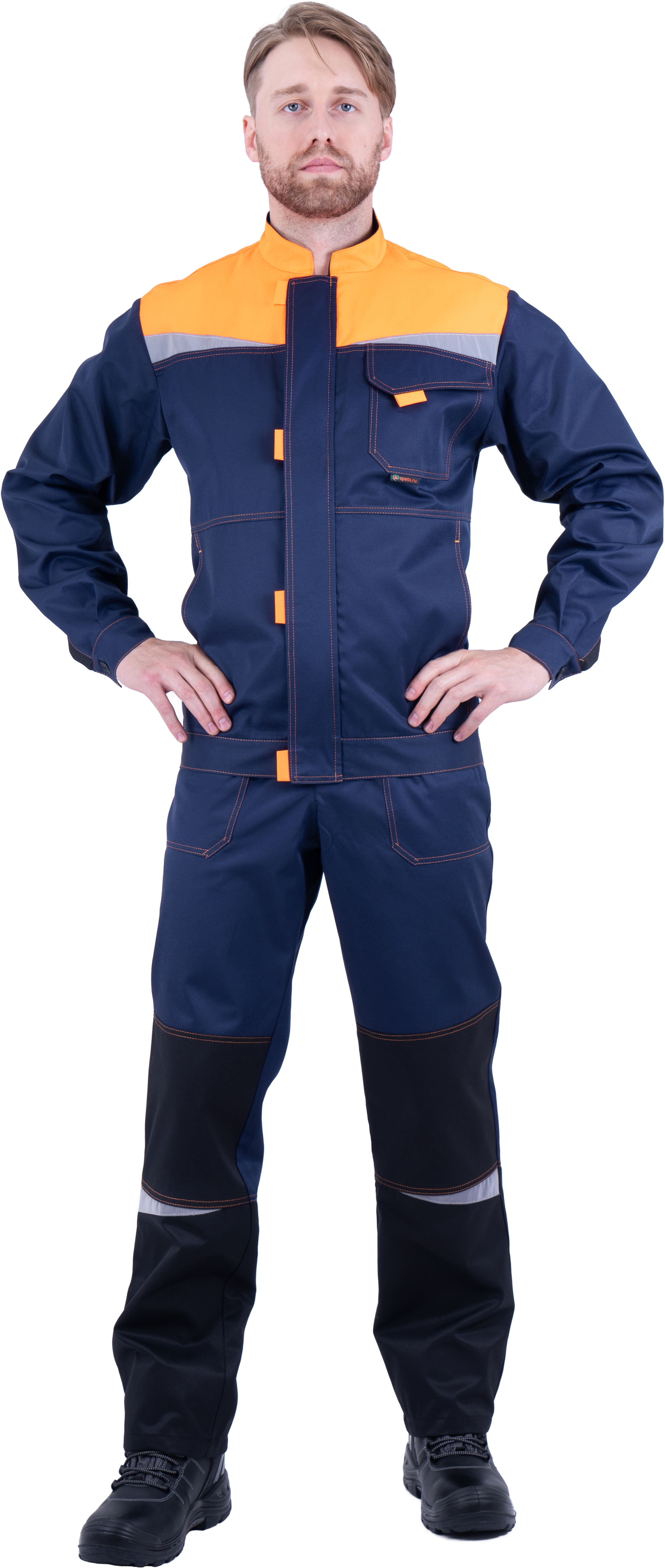 Костюм КМ-10 ЛЮКС с ПК (т.синий/оранжевый)