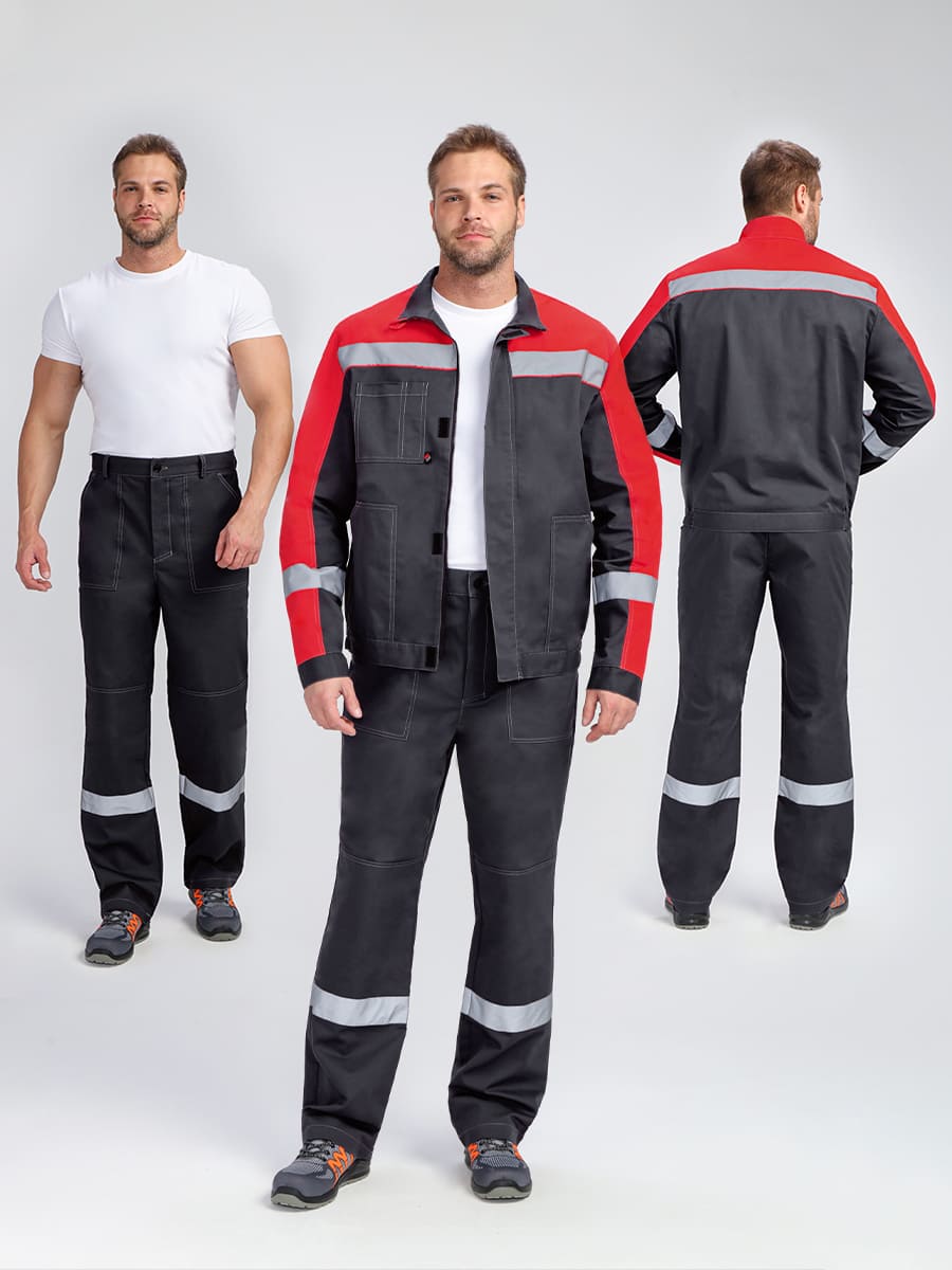 Костюм БРИГОТЕК-1 СОП с БР (т.серый/красный)