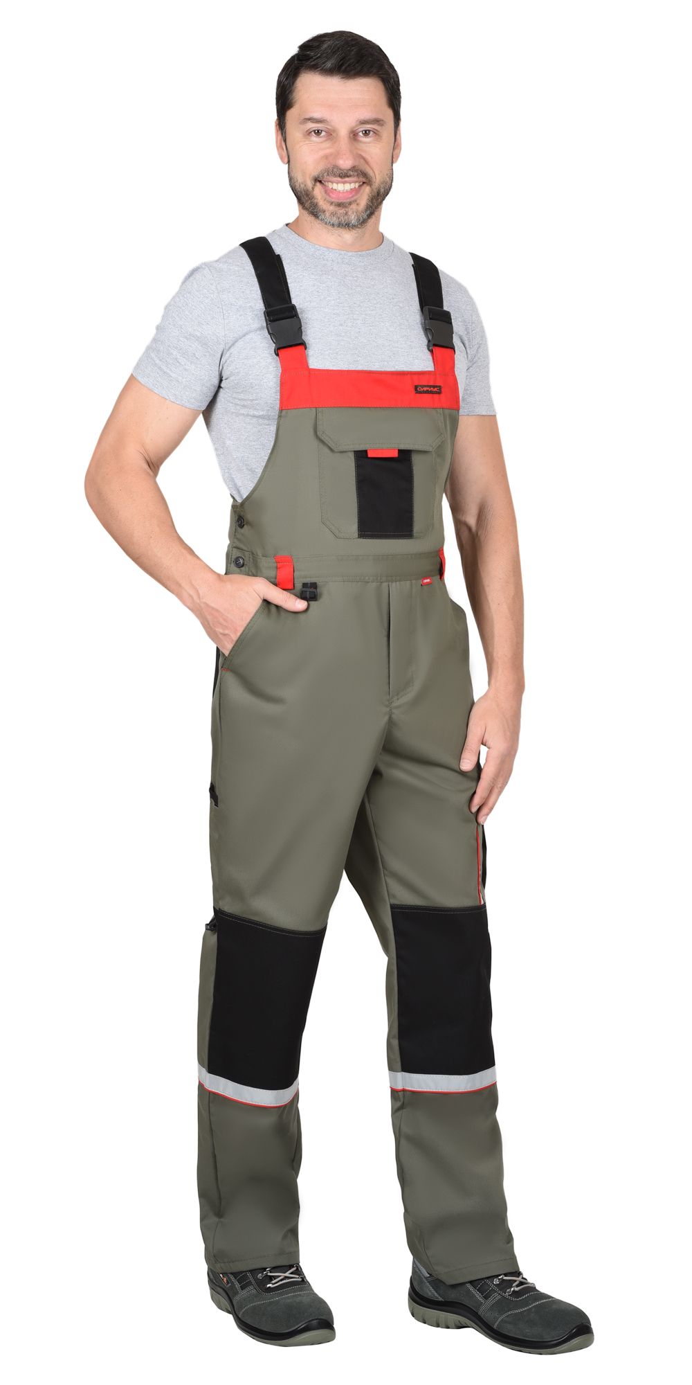 Полукомбинезон СИРИУС-СТАН (оливковый/черный/красный)