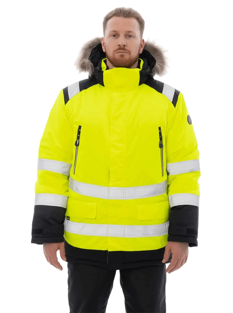 Куртка-парка BRODEKS KW 217 зимняя сигнальная c опушкой (желтый/черный)