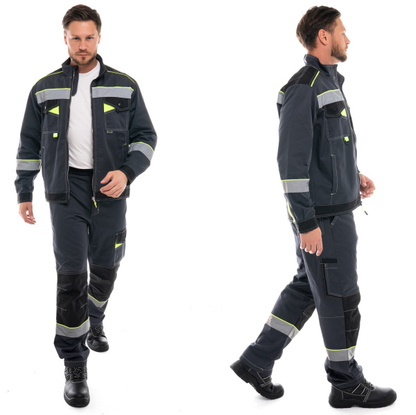 Костюм КОРВЕТ КОТТОН КБ1 с БР (т.серый/черный/лимон)