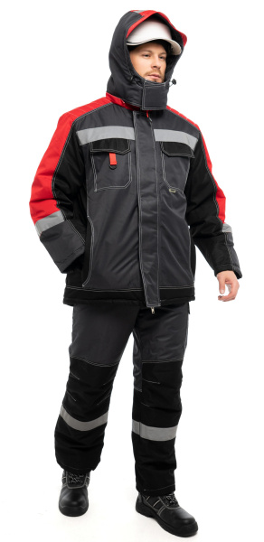 Костюм ЮКОН-МЕМБРАНА с ПК зимний (т.серый/черный/красный)