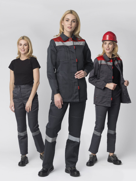 Костюм ВЕСНА-1 СОП СН женский с БР (т.серый/красный)