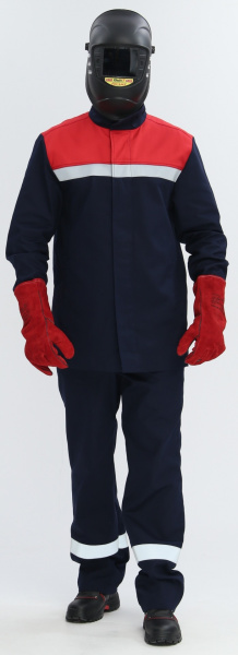 Костюм сварщика ВЕЛДСВАР-СОП 1 кл.защиты с БР (т.синий/красный)