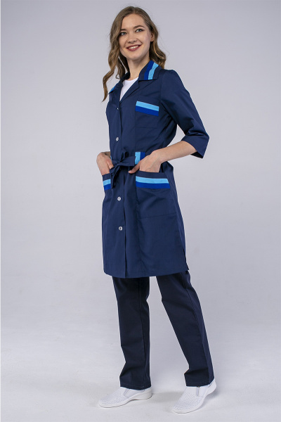 Халат ФЛОРА женский с поясом (т.синий/васильковый)