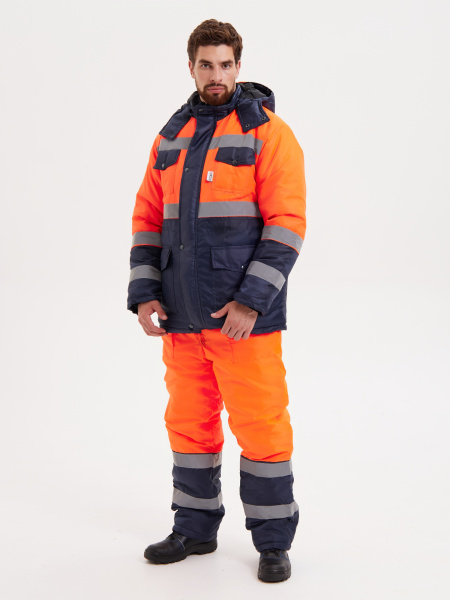 Костюм сигнальный зимний с ПК (оранжевый/т.синий)