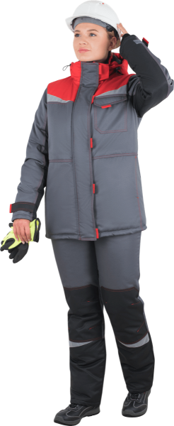 Костюм КМ-10 ЛЮКС жен. зимний c БР (серый/красный)