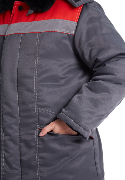 Костюм ВЬЮГА зимний с ПК (т.серый/красный)