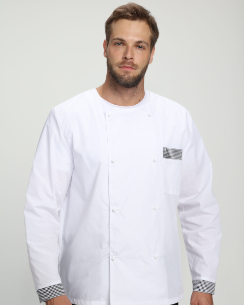 Костюм повара ШЕФ-2 (белый/черный/принт-клетка)