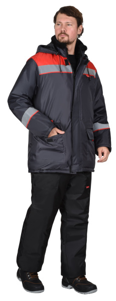 Куртка СИРИУС-БРИГАДИР зимняя (т.серый/красный)