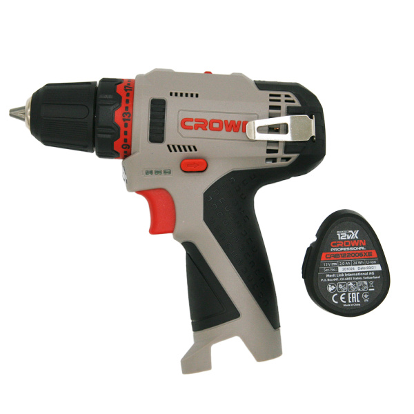 Аккумуляторный шуруповерт CROWN CT21072HX-2 BMC 12В Li-ion 2х2,0Ач 380/1250об/мин