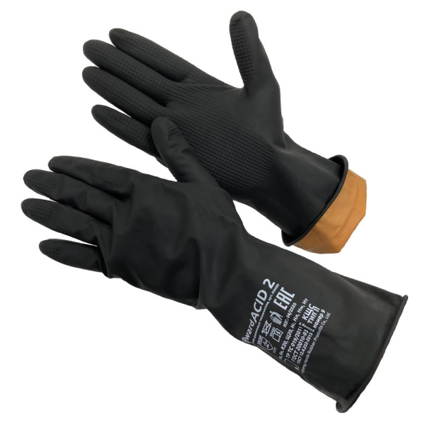 Перчатки резиновые GWARD ACID 2 КЩС тип 2+ (черный)