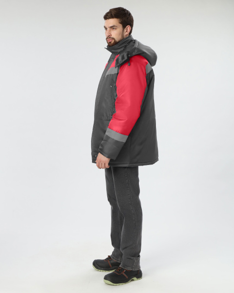 Куртка ЛИГОР СОП зимняя (т.серый/красный)