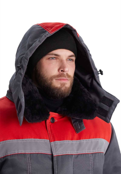 Костюм ВЬЮГА зимний с ПК (т.серый/красный)