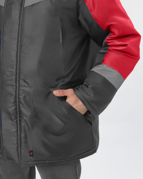 Куртка ЛИГОР СОП зимняя (т.серый/красный)