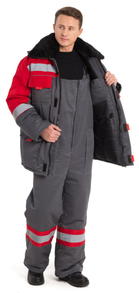 Костюм НОВА зимний с ПК (серый/красный)