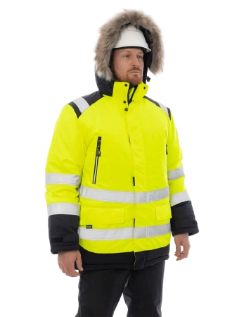 Куртка-парка BRODEKS KW 217 зимняя сигнальная c опушкой (желтый/черный)