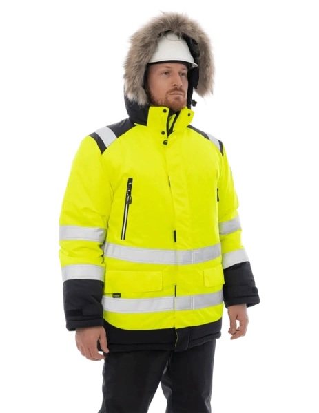 Куртка-парка BRODEKS KW 217 зимняя сигнальная c опушкой (желтый/черный)