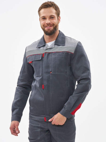 Костюм ФАВОРИТ-2 IMP усиленный с ПК (т.серый/серый/красный)