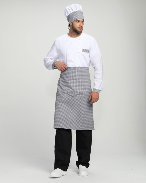 Костюм повара ШЕФ-2 (белый/черный/принт-клетка)
