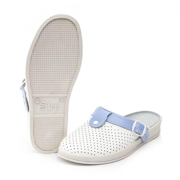 Сабо женские нат.кожа Комфорт ПВХ (белый/голубой)
