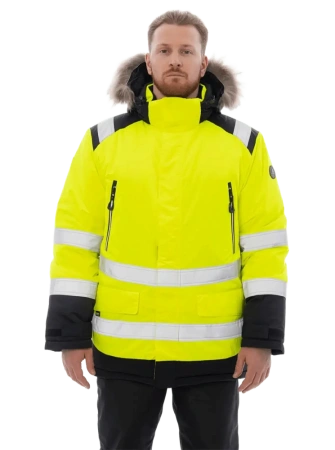 Куртка-парка BRODEKS KW 217 зимняя сигнальная c опушкой (желтый/черный)