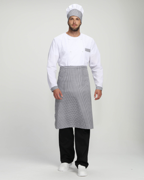 Костюм повара ШЕФ-2 (белый/черный/принт-клетка)