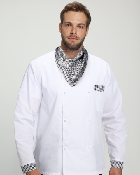 Костюм повара ШЕФ-2 (белый/черный/принт-клетка)