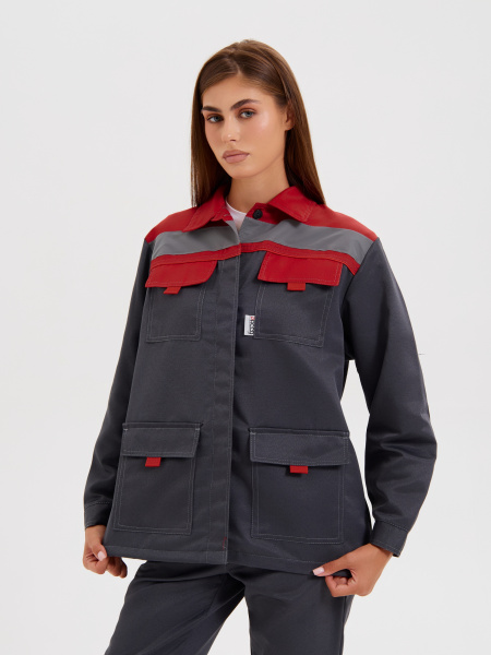 Костюм НОВА женский с БР (т.серый/красный)