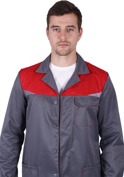 Халат КМ-10 ЛЮКС (серый/красный)