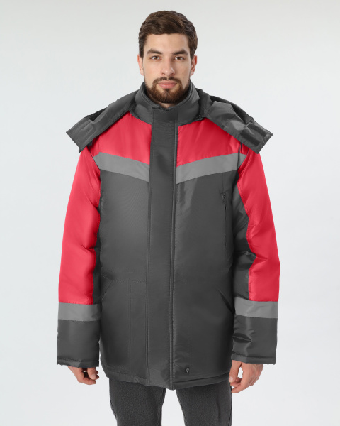 Куртка ЛИГОР СОП зимняя (т.серый/красный)