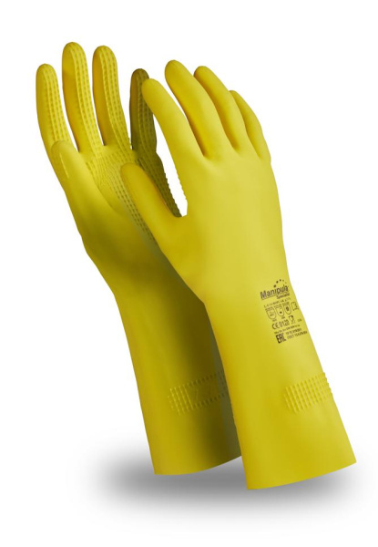 Перчатки Ф (CG-946/L-F-14), латекс 0.55 мм, 320 мм, хлопковая подкладка, цвет желтый