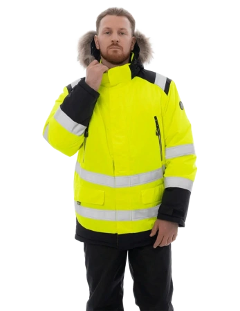 Куртка-парка BRODEKS KW 217 зимняя сигнальная c опушкой (желтый/черный)