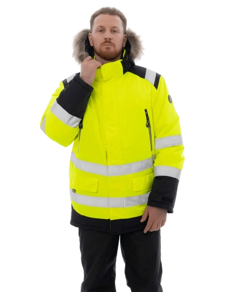 Куртка-парка BRODEKS KW 217 зимняя сигнальная c опушкой (желтый/черный)
