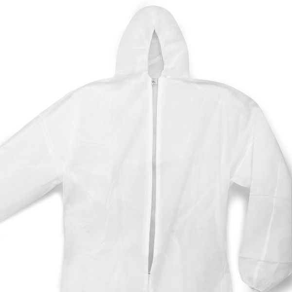 Комбинезон одноразовый защитный с капюшоном 25г/м2 открытая молния (белый)