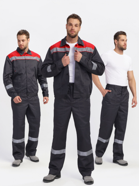 Костюм ЛИГОР-1 ПРЕМИУМ СОП с БР (т.серый/красный)