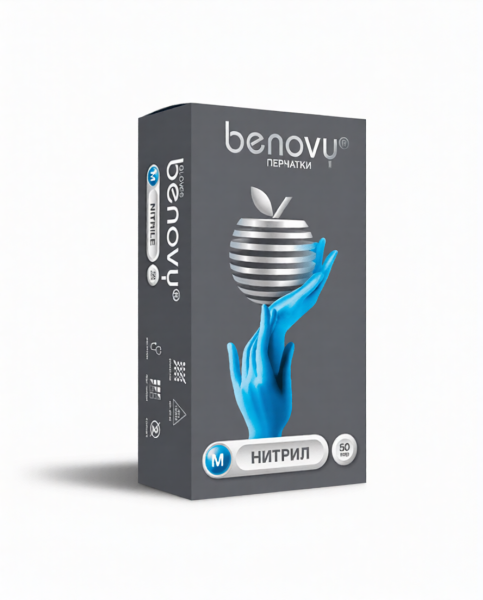 Перчатки BENOVY одноразовые нитриловые 50 пар (голубой)
