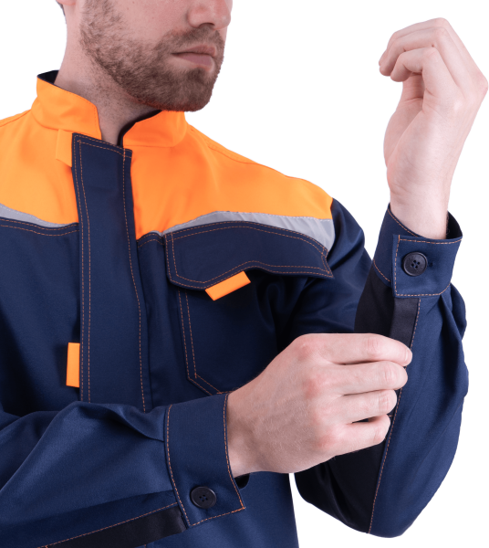 Костюм КМ-10 ЛЮКС с ПК (т.синий/оранжевый)