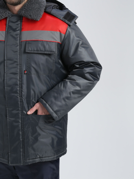 Куртка БРИГАДА NEW Оксфорд зимняя (т.серый/красный)