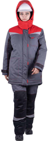 Костюм КМ-10 ЛЮКС жен. зимний 3-4 класс c БР (серый/красный)