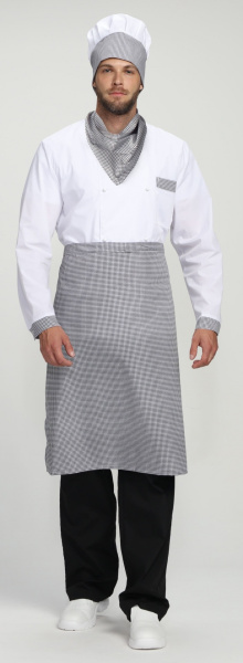 Костюм повара ШЕФ-2 (белый/черный/принт-клетка)