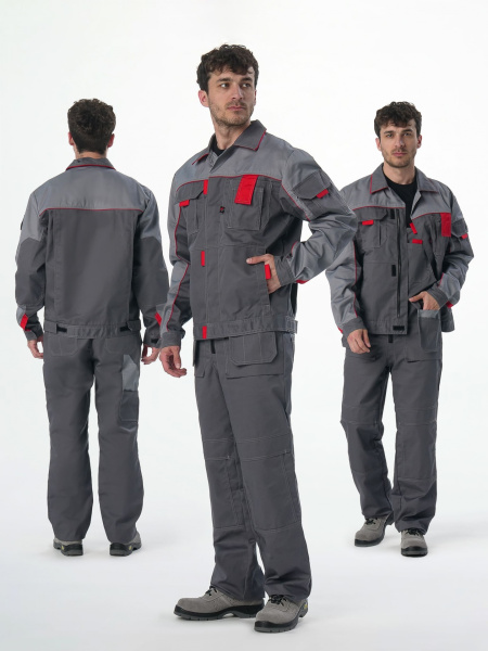 Костюм ДРАГА-2 с ПК (т.серый/св.серый/красный)
