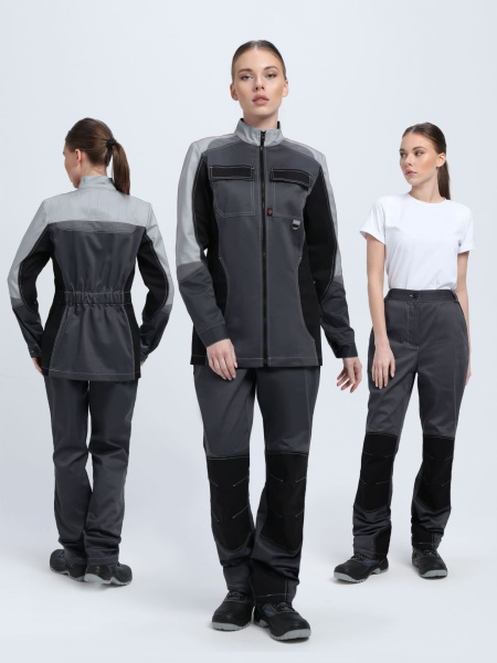 Костюм ВЕКТРОН-1 женский с БР (т.серый/св.серый/черный)