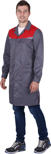 Халат КМ-10 ЛЮКС (серый/красный)