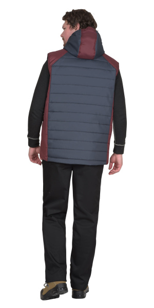 Жилет СИРИУС-УРБАН зимний с капюшоном (сине-серый/бордовый)