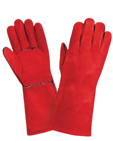 Краги спилковые пятипалые для сварочных работ 350мм (красный)